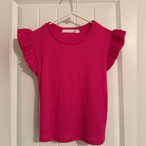 NWT ALTAR’D STATE Bright Pink Ruffle Sleeve Ribbed Top size Medium